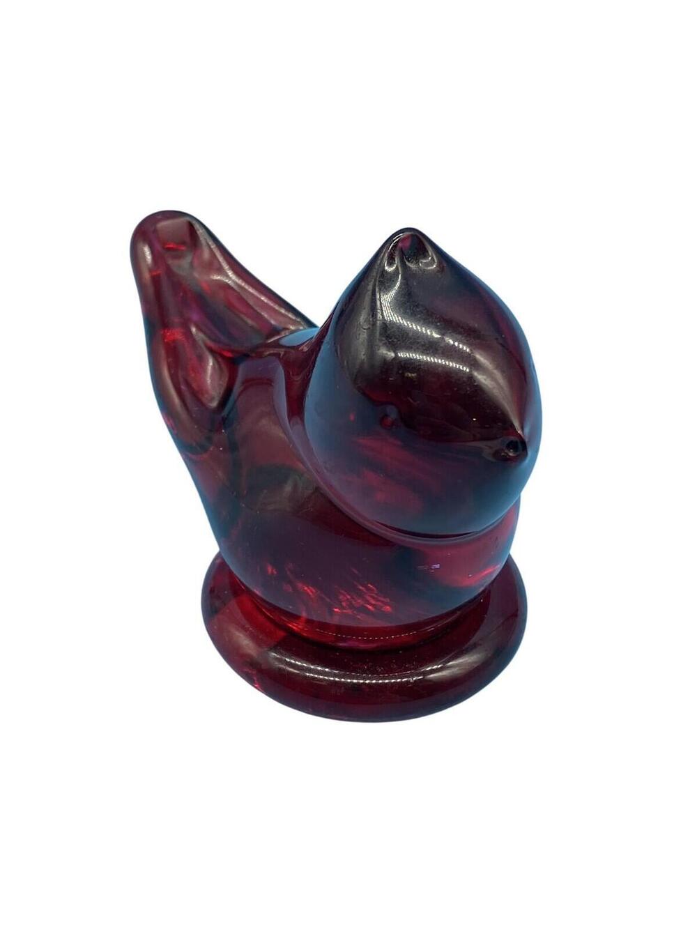 Vintage Ron Ray Red Art Glass Bird Figurine Signed 1997 Blackbird Decor